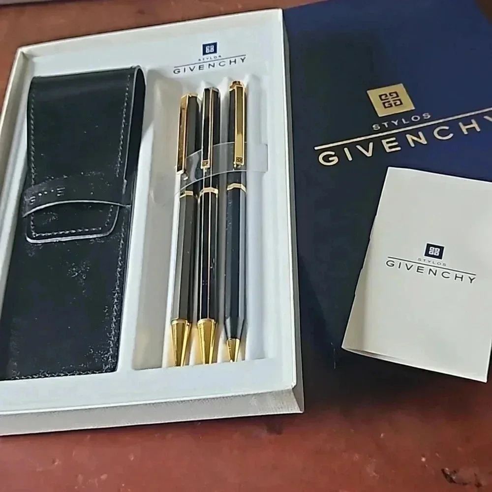 Givenchy Black Ballpoint Pens and Pencil set with Case & Original Box